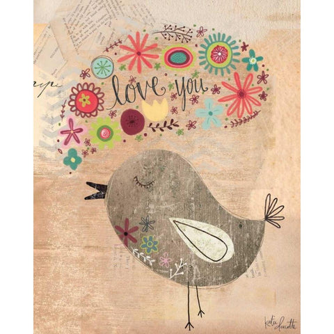 Love You bird White Modern Wood Framed Art Print by Doucette, Katie