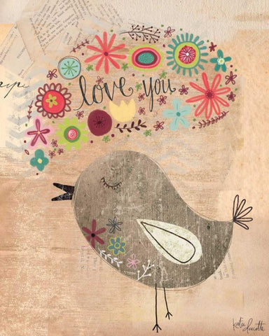 Love You bird White Modern Wood Framed Art Print with Double Matting by Doucette, Katie