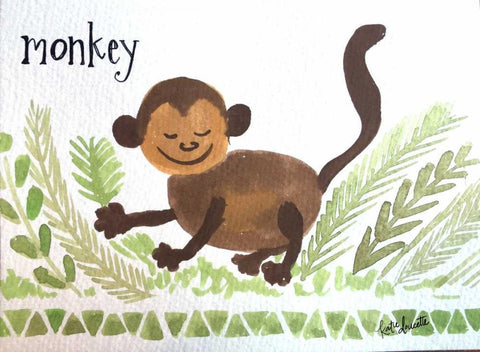 Monkey White Modern Wood Framed Art Print with Double Matting by Doucette, Katie