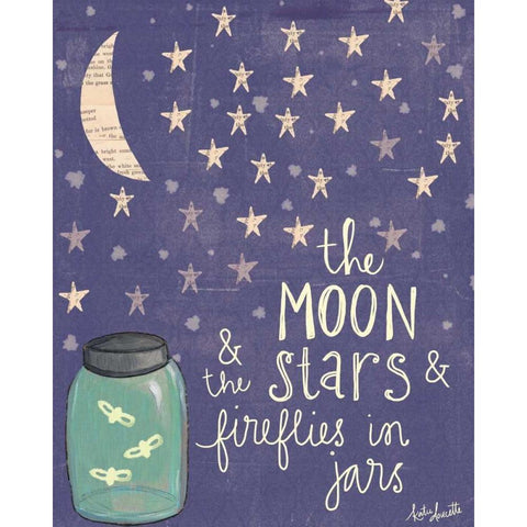 Moon Stars Fireflies White Modern Wood Framed Art Print by Doucette, Katie