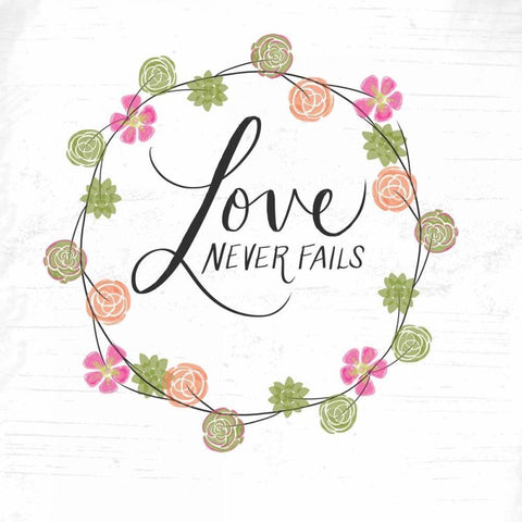 Love Never Fails Black Modern Wood Framed Art Print with Double Matting by Doucette, Katie