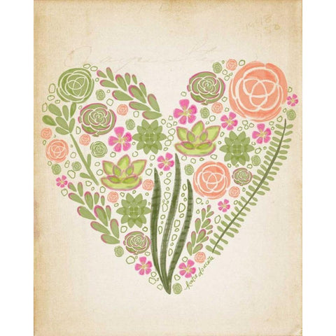 Succulent Heart Black Modern Wood Framed Art Print with Double Matting by Doucette, Katie