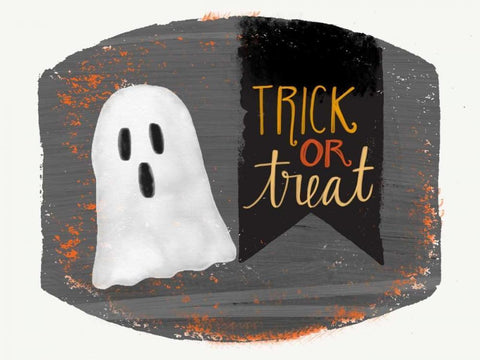 Trick or Treat Ghost Black Ornate Wood Framed Art Print with Double Matting by Doucette, Katie