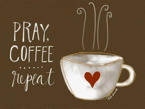 Pray, Coffee, Repeat White Modern Wood Framed Art Print with Double Matting by Doucette, Katie