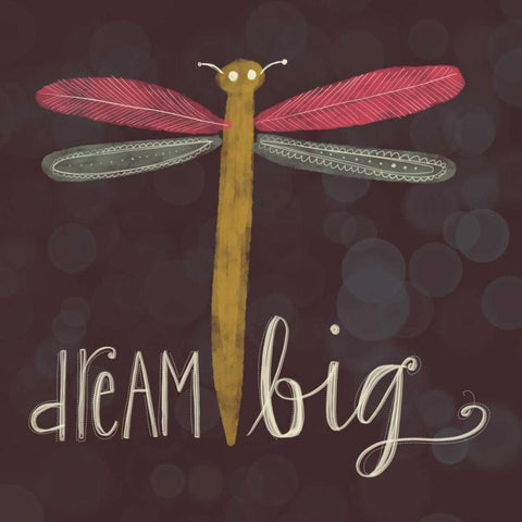 Dream Big Dragonfly Black Ornate Wood Framed Art Print with Double Matting by Doucette, Katie