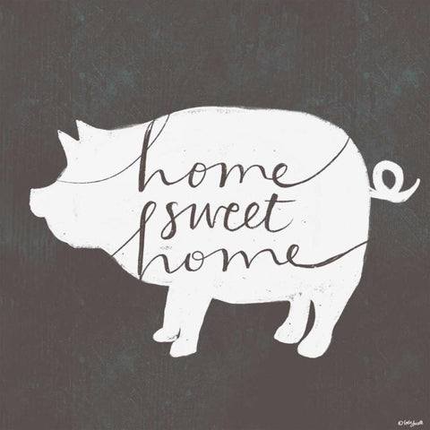 Home Sweet Home Pig White Modern Wood Framed Art Print by Doucette, Katie