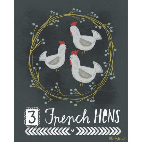 3 French Hens White Modern Wood Framed Art Print by Doucette, Katie