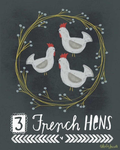 3 French Hens White Modern Wood Framed Art Print with Double Matting by Doucette, Katie