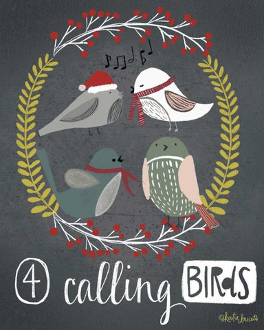 4 Calling Birds White Modern Wood Framed Art Print with Double Matting by Doucette, Katie