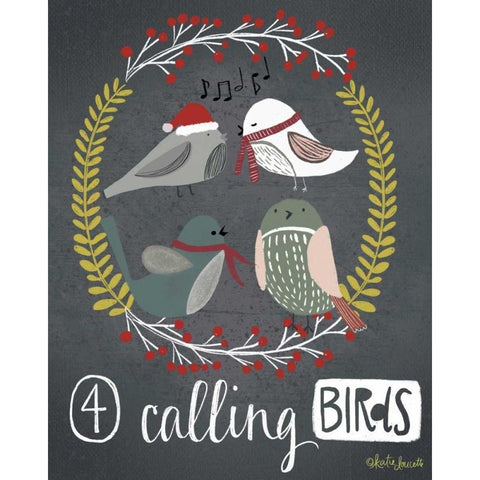 4 Calling Birds Gold Ornate Wood Framed Art Print with Double Matting by Doucette, Katie