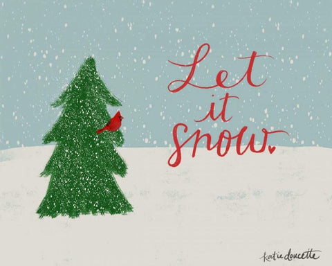 Let It Snow Cardinal White Modern Wood Framed Art Print with Double Matting by Doucette, Katie