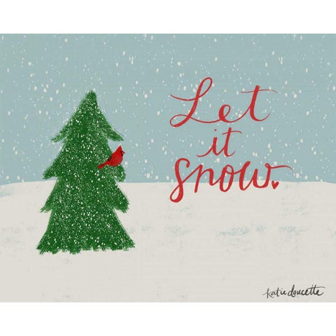 Let It Snow Cardinal Gold Ornate Wood Framed Art Print with Double Matting by Doucette, Katie