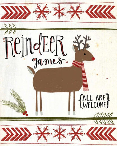 Reindeer Games White Modern Wood Framed Art Print with Double Matting by Doucette, Katie