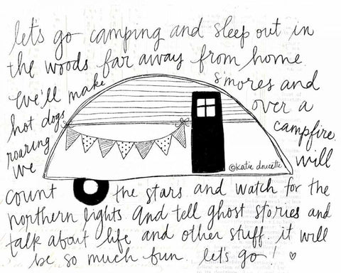 Wordy Camper White Modern Wood Framed Art Print with Double Matting by Doucette, Katie