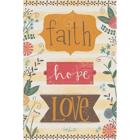 Faith, Hope, Love Black Modern Wood Framed Art Print with Double Matting by Doucette, Katie