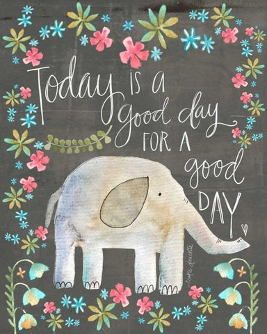 Good Day Elephant Black Ornate Wood Framed Art Print with Double Matting by Doucette, Katie