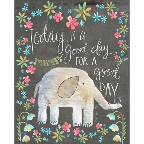 Good Day Elephant White Modern Wood Framed Art Print by Doucette, Katie