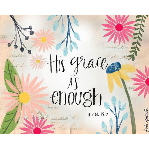 His Grace is Enough White Modern Wood Framed Art Print by Doucette, Katie