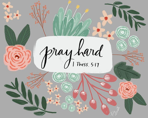 Pray Hard White Modern Wood Framed Art Print with Double Matting by Doucette, Katie