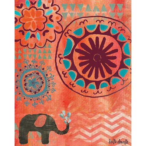 Bohemian Elephant White Modern Wood Framed Art Print by Doucette, Katie