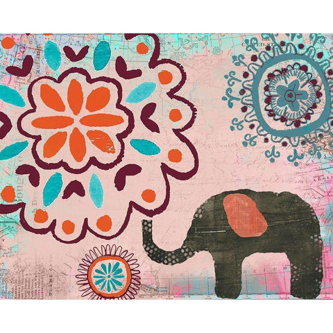 Bohemian Elephant II White Modern Wood Framed Art Print by Doucette, Katie