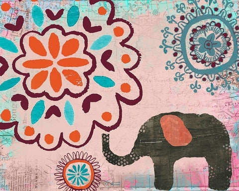 Bohemian Elephant II White Modern Wood Framed Art Print with Double Matting by Doucette, Katie