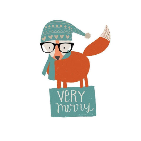 Hip Holiday Fox White Modern Wood Framed Art Print by Doucette, Katie