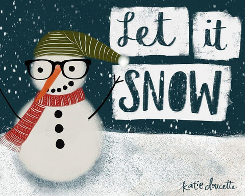 Let It Snow Hipster Snowman White Modern Wood Framed Art Print with Double Matting by Doucette, Katie
