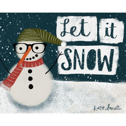 Let It Snow Hipster Snowman White Modern Wood Framed Art Print by Doucette, Katie