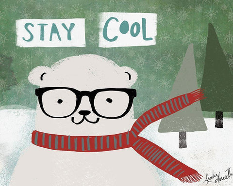 Hipster Bear Stay Cool White Modern Wood Framed Art Print with Double Matting by Doucette, Katie