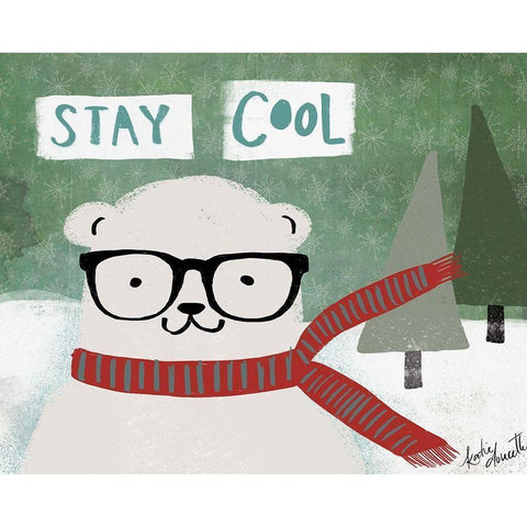 Hipster Bear Stay Cool White Modern Wood Framed Art Print by Doucette, Katie