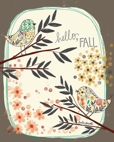 Hello Fall White Modern Wood Framed Art Print with Double Matting by Doucette, Katie