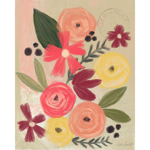 Vintage Flowers Black Modern Wood Framed Art Print with Double Matting by Doucette, Katie