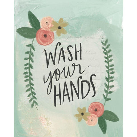 Wash Your Hands Black Modern Wood Framed Art Print with Double Matting by Doucette, Katie