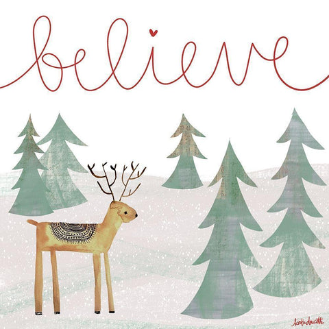 Believe Reindeer White Modern Wood Framed Art Print by Doucette, Katie