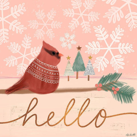 Hello Cardinal White Modern Wood Framed Art Print with Double Matting by Doucette, Katie