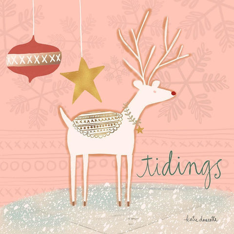 Reindeer Tidings White Modern Wood Framed Art Print with Double Matting by Doucette, Katie
