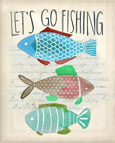 Lets Go Fishing Black Ornate Wood Framed Art Print with Double Matting by Doucette, Katie