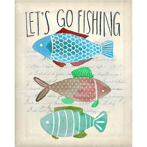 Lets Go Fishing White Modern Wood Framed Art Print by Doucette, Katie