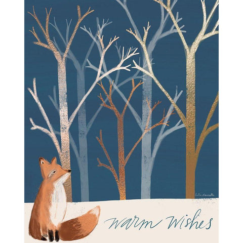 Warm Wishes Fox Black Modern Wood Framed Art Print with Double Matting by Doucette, Katie