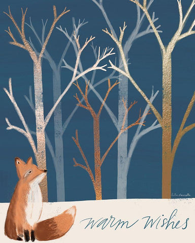 Warm Wishes Fox Black Ornate Wood Framed Art Print with Double Matting by Doucette, Katie