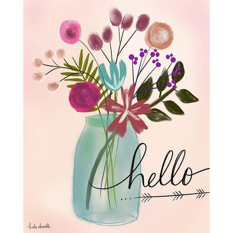 Hello Floral Bouquet White Modern Wood Framed Art Print by Doucette, Katie