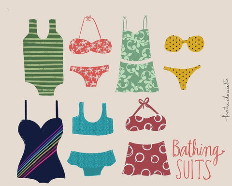 Bathing Suits Black Ornate Wood Framed Art Print with Double Matting by Doucette, Katie