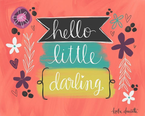 Hello Little Darling White Modern Wood Framed Art Print with Double Matting by Doucette, Katie