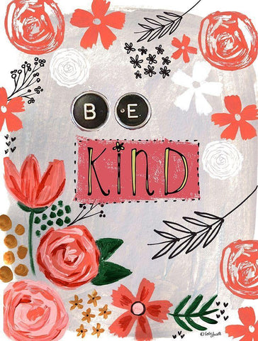 Be Kind Floral White Modern Wood Framed Art Print with Double Matting by Doucette, Katie