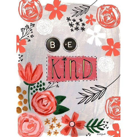 Be Kind Floral White Modern Wood Framed Art Print by Doucette, Katie