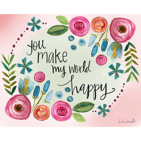 Make My World Happy Gold Ornate Wood Framed Art Print with Double Matting by Doucette, Katie