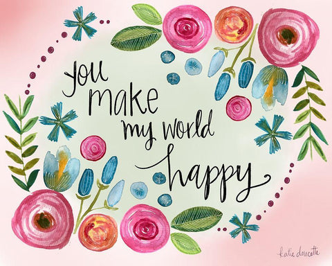 Make My World Happy White Modern Wood Framed Art Print with Double Matting by Doucette, Katie