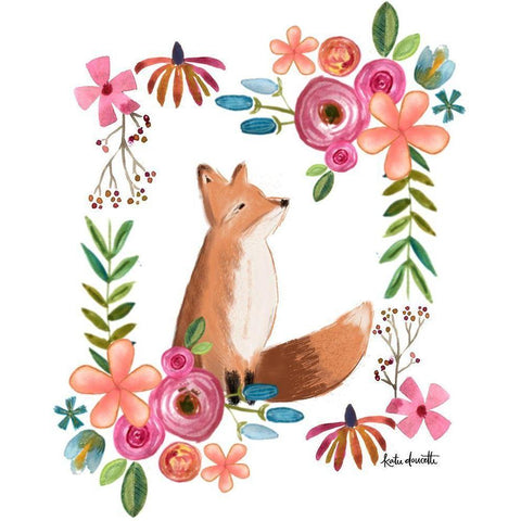 Floral Fox Black Modern Wood Framed Art Print by Doucette, Katie