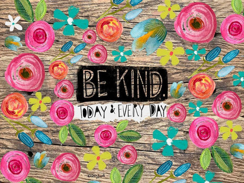 Be Kind Wood Background Black Ornate Wood Framed Art Print with Double Matting by Doucette, Katie